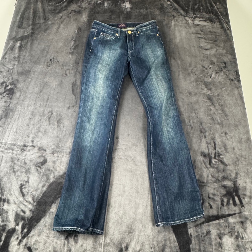 VGS Denim Flared Jeans Womens 4 Dark Wash Rhinestone Flap Pocket HP2179J
